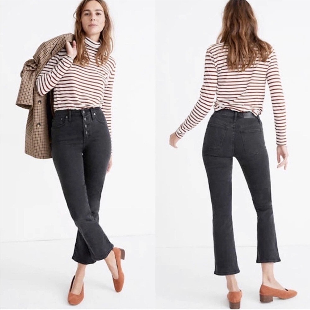 Madewell Cali Demi Boot Jeans Button Front in Bellspring Wash Black Size 27